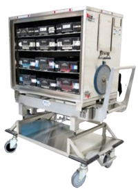 Open SteriCUBE with surgical trays in it