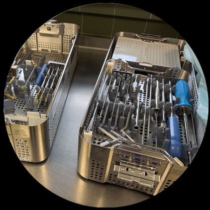 After surgery, instruments are cleaned and put in trays